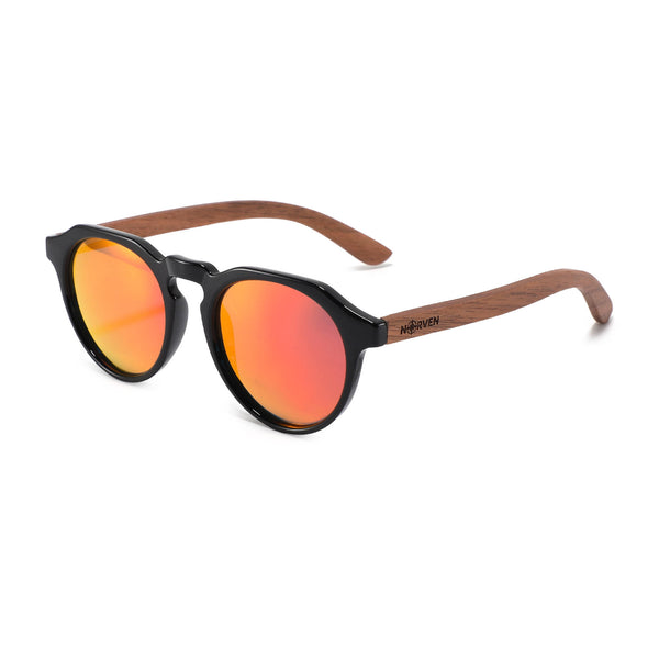 NORVEN - Gafas de Sol con Patillas de Madera Rojo - Protección UV400