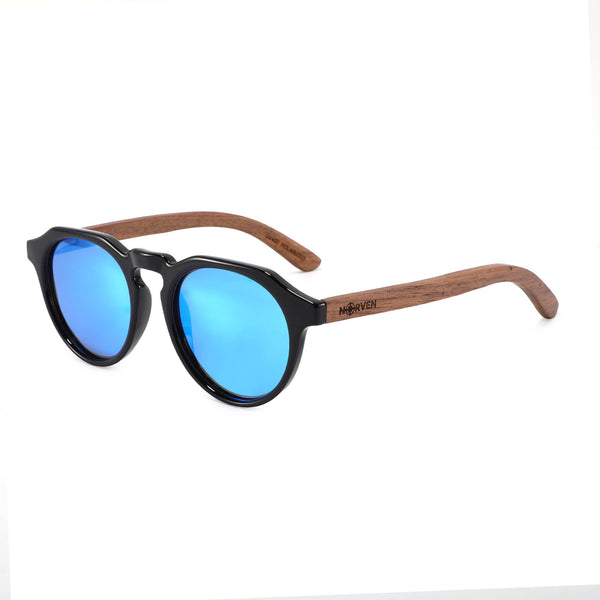 NORVEN - Gafas de Sol con Patillas de Madera Azul - Protección UV400