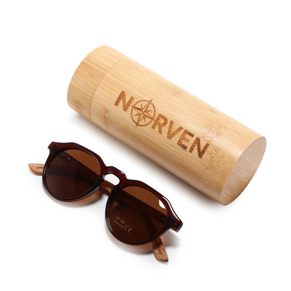 NORVEN - Lunettes de soleil avec branches en bois marron - protection UV400